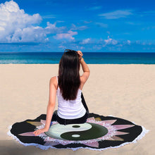 Yin & Yang Sacred Geometry Flower Mandala Round Beach Blanket