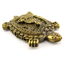 Brass Turtle Amulet with Meditating Thai Buddhist Monk & Unalome Symbol
