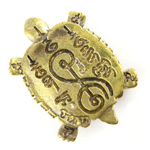 Brass Turtle Amulet with Meditating Thai Buddhist Monk & Unalome Symbol