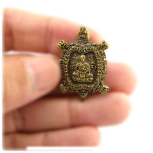 Brass Turtle Amulet with Meditating Thai Buddhist Monk & Unalome Symbol