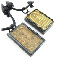 Two Buddha In Lotus Phra Somdej Unalome Thai Protection Amulet, Clay and Stone
