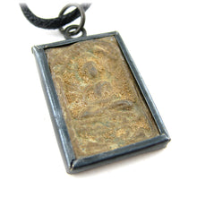 Two Buddha In Lotus Phra Somdej Unalome Thai Protection Amulet, Clay and Stone