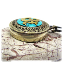Tibetan Gao Prayer Box Brass and Turquoise Pendant Handmade In Nepal