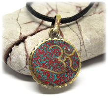 Tibetan Buddhist Om Meditation Pendant Handmade in Nepal With Turquoise and Brass
