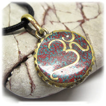 Tibetan Buddhist Om Meditation Pendant Handmade in Nepal With Turquoise and Brass