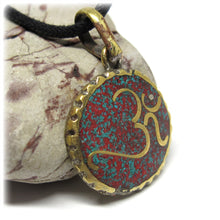 Tibetan Buddhist Om Meditation Pendant Handmade in Nepal With Turquoise and Brass