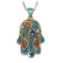 Ancient Hand of Fatima or Hamsa Pendant Yin Yang Evil Eye Protection Amulet