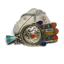 Nepalese Hamsa Pendant, Ancient Hand of Fatima, Evil Eye Protection Talisman
