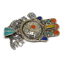 Nepalese Hamsa Pendant, Ancient Hand of Fatima, Evil Eye Protection Talisman