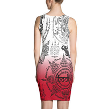 Covered With Sacred Thai Buddhist Tattoos White and Red Dress