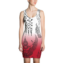 Covered With Sacred Thai Buddhist Tattoos White and Red Dress