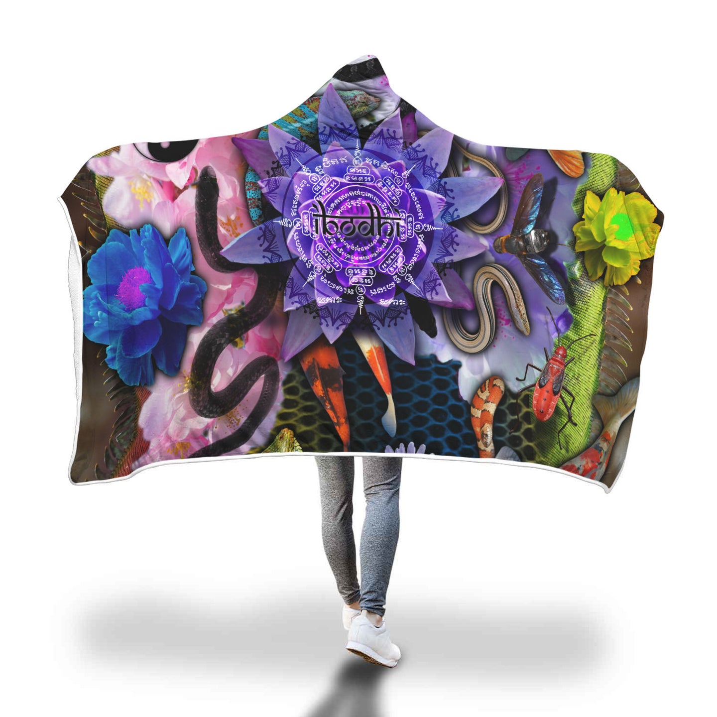 iBodhi Crawling Creatures with Flower Mandala Hoodie Blanket