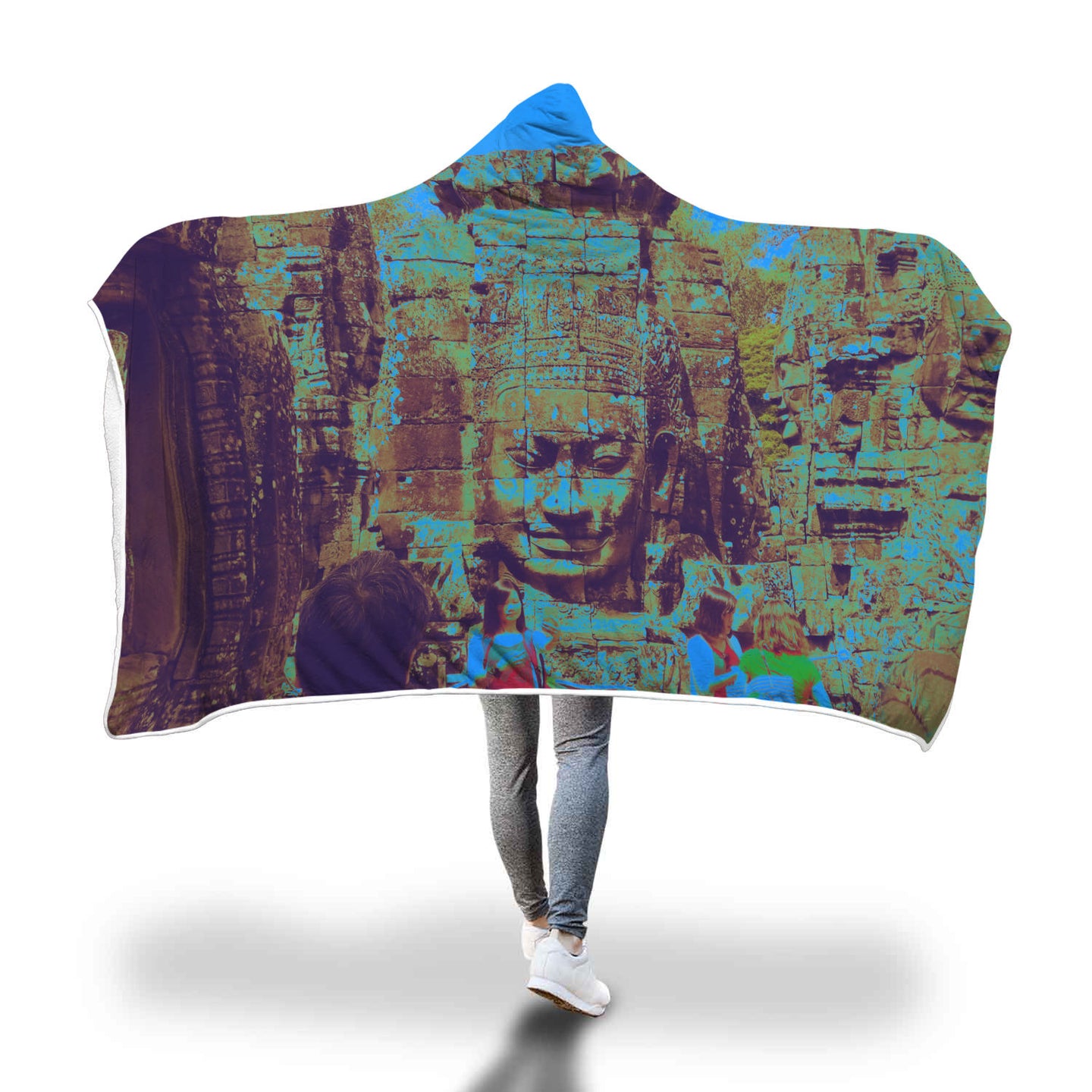 Blue Glow Angkor Bayon Hoodie Blanket