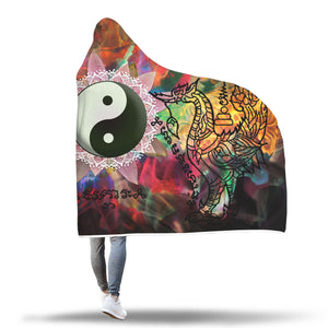 Sacred Geometry Yin and Yang Flower Mandala Hoodie Blanket