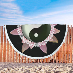 Yin & Yang Sacred Geometry Flower Mandala Round Beach Blanket