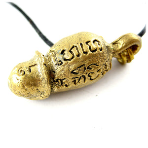 Thai Buddhist Palad Khik Brass Talisman, A Lucky Mojo Erotic Phallus Amulet