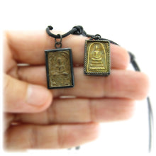 Two Buddha In Lotus Phra Somdej Unalome Thai Protection Amulet, Clay and Stone