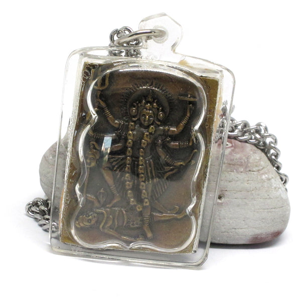 Om Kali Hindu Tantra Goddess Brass Amulet And Necklace