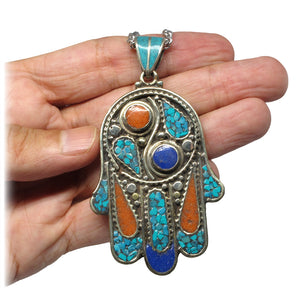 Ancient Hand of Fatima or Hamsa Pendant Yin Yang Evil Eye Protection Amulet