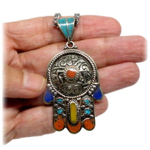 Nepalese Hamsa Pendant, Ancient Hand of Fatima, Evil Eye Protection Talisman
