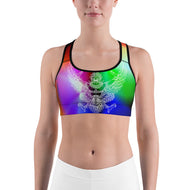 White Garuda on Bright Colors Sports bra