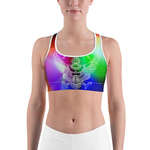 White Garuda on Bright Colors Sports bra
