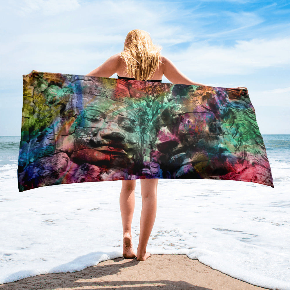 Colorful Angkor Bayon Beach Towel